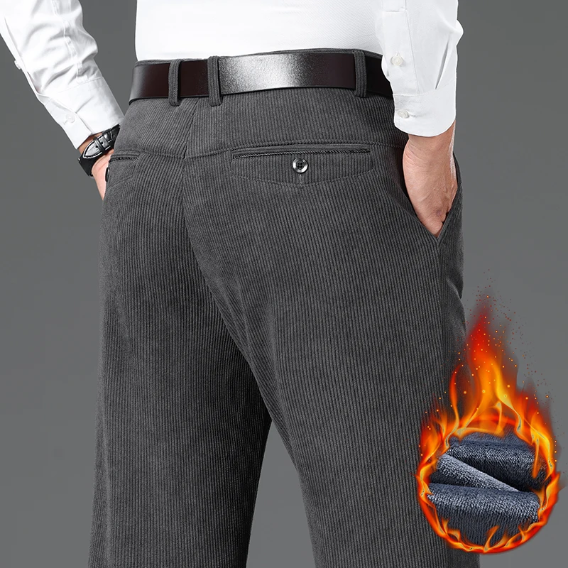 

Corduroy Plush Velvet Casual Pants Men's Winter Thicken Warm Classic Straight Business Fleece Thermal Trousers Brand Clothes