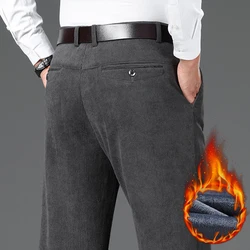 Corduroy Plush Velvet Casual Pants Men's Winter Thicken Warm Classic Straight Business Fleece Thermal Trousers Brand Clothes