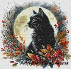 Quality Beautiful Counted Cross Stitch Kits Embroidered Home Decoration 19-Autumn night black cat 38-38