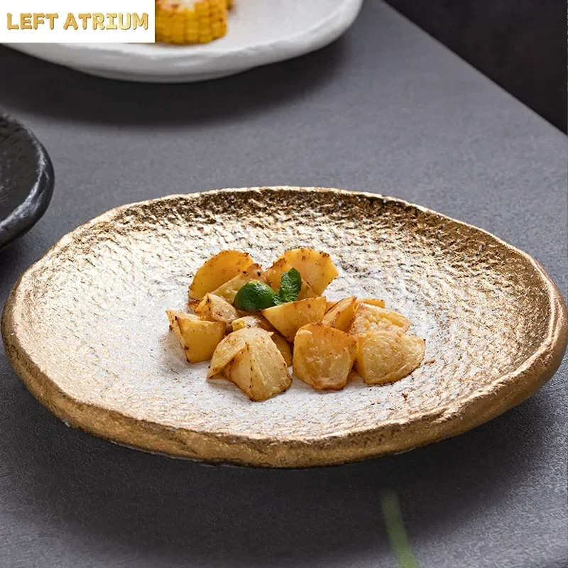 White Gold Ceramic Stone Patterned Square Plate Creative Sushi Sashimi Plate Dim Sum Plate Molecular Cooking Specialty Tableware