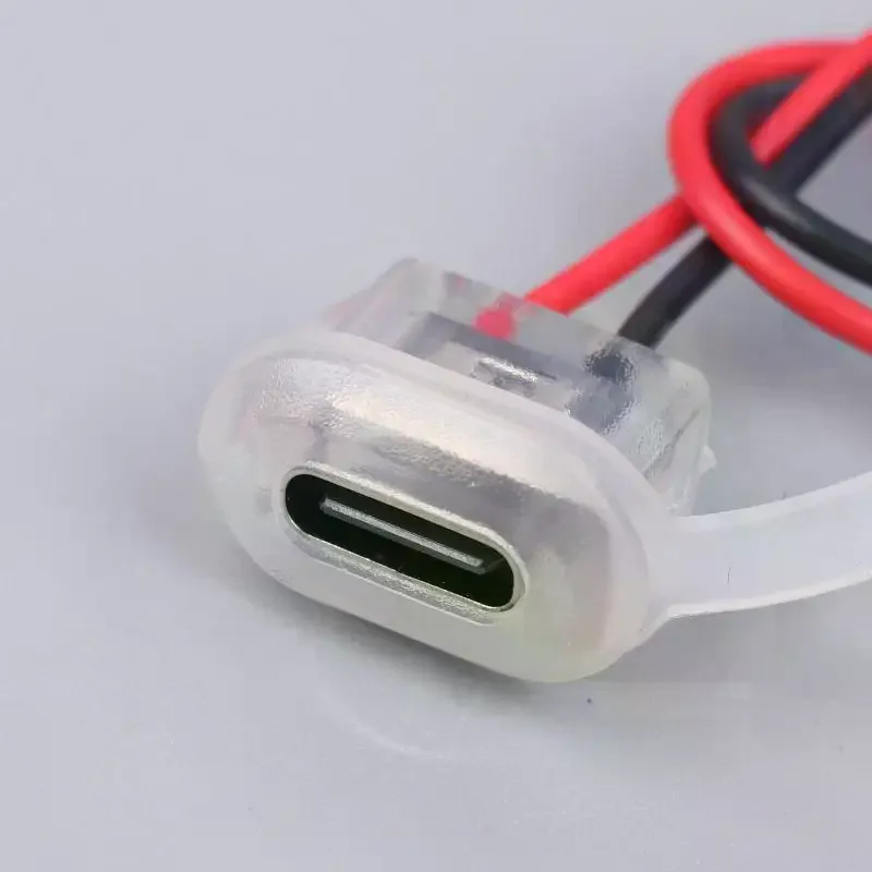 3pcs 2Pin USB Type-C Input Type Charging Socket Waterproof Female Jack Connector With Night Light DIY Charging Port 3A 5V