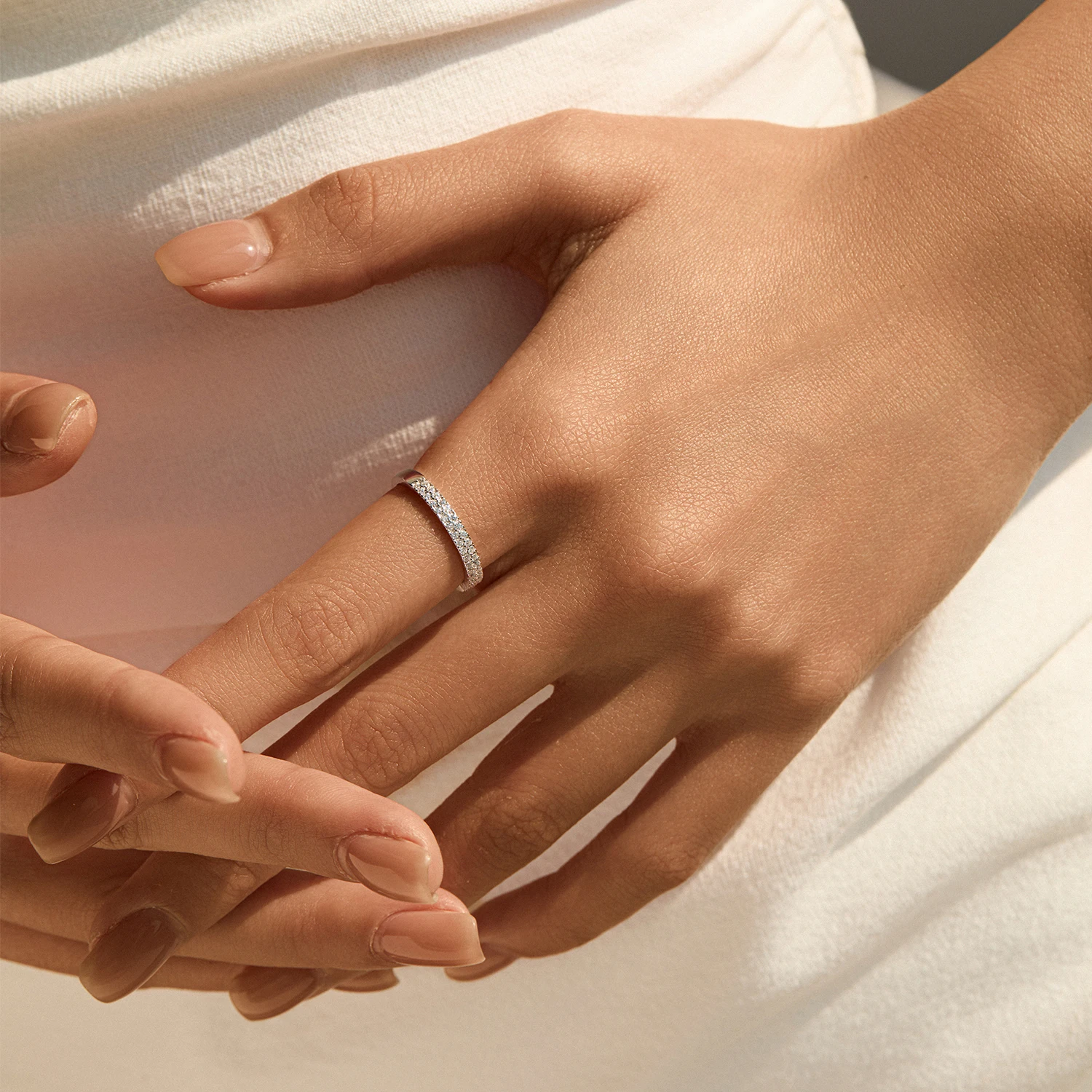 MODIAN D Color Moissanite Stacking Rings 925 Sterling Silver Sparkling Simple Geometric Finger Rings For Women Fine Jewelry