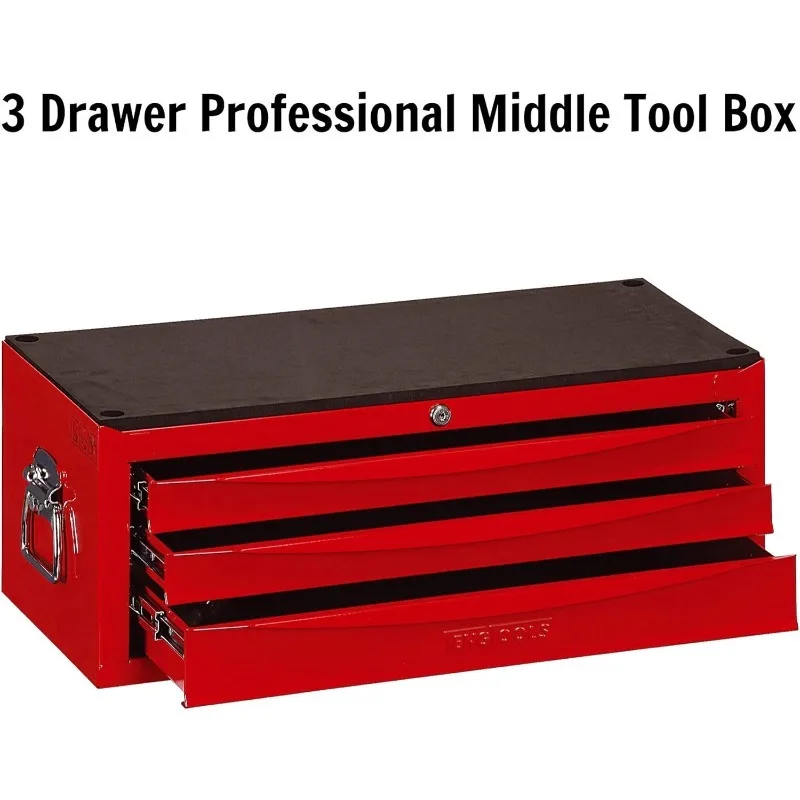 3 Drawer Professional Portable Steel Lockable Red SV Middle Tool Box - TC803USV