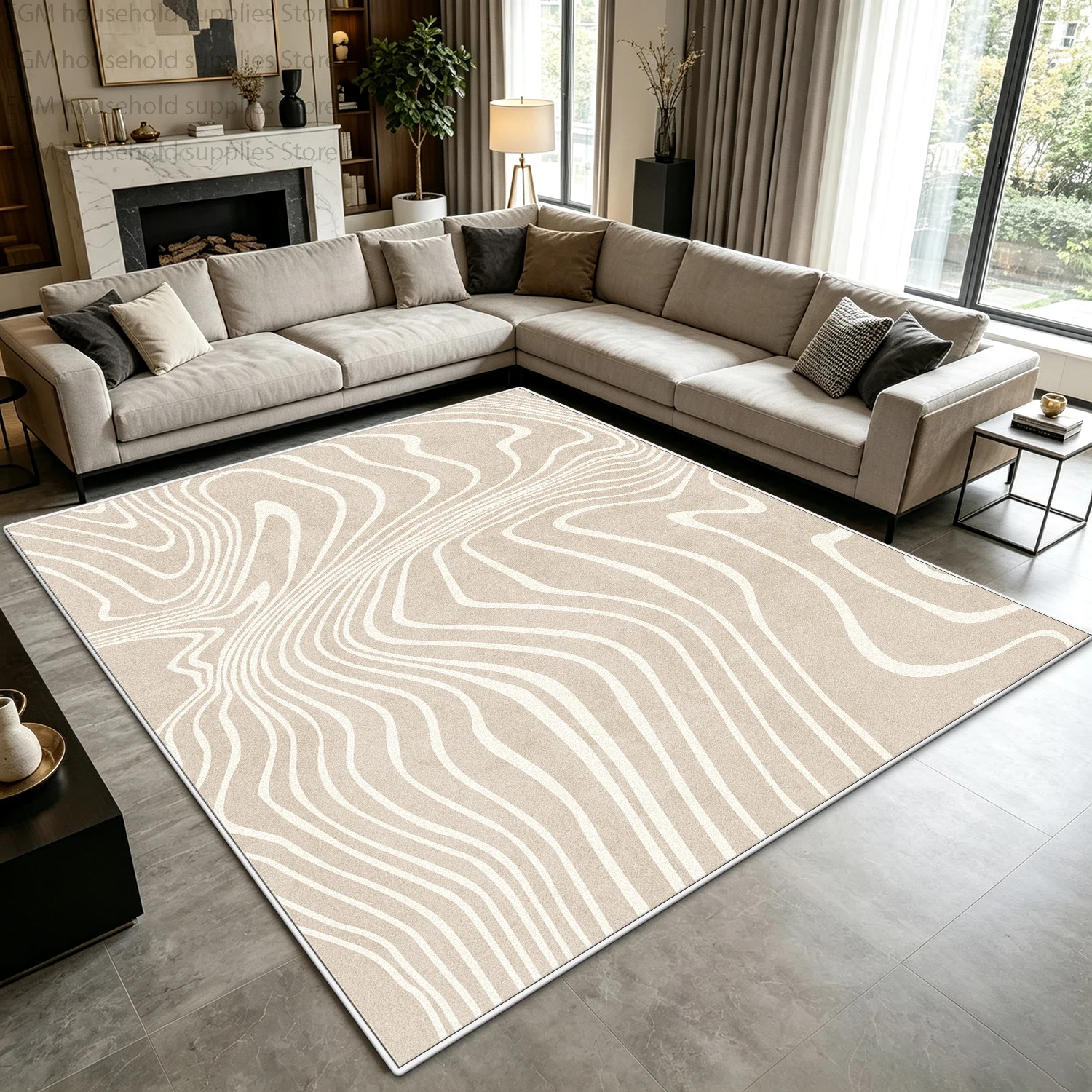 Tapis géométrique abstrait gris beige minimaliste, tapis de salon moderne, grands tapis moelleux lavables pour chambre à coucher, tapis de sol pour bureau