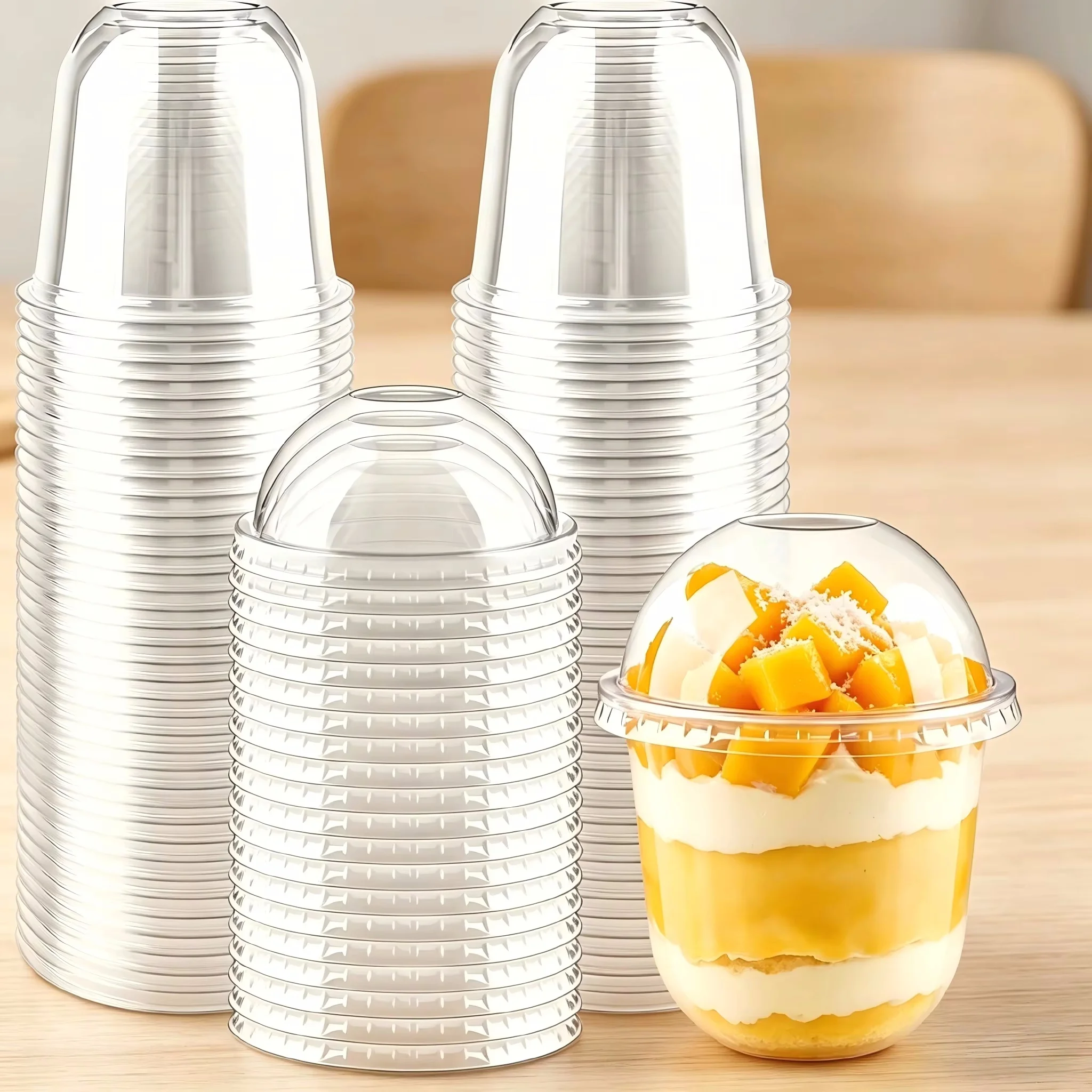 50/100PCS 12oz Plastic Parfait Cups with Dome Lids No Hole for Yogurt Dessert Ice Cream Cupcake Snacks 25/50 Cups And Lids Pack