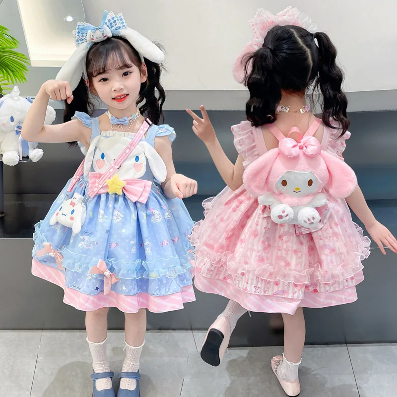 

2024 Girl New Kawaii Cinnamoroll My Melody Princess Dress Summer Children Performance Princess Lolita Costume Birthday Gift