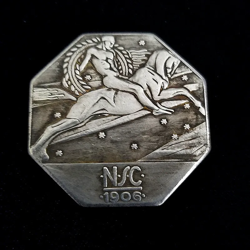Antique-style craft octagonal medal, made of brass with silver plating#T2151