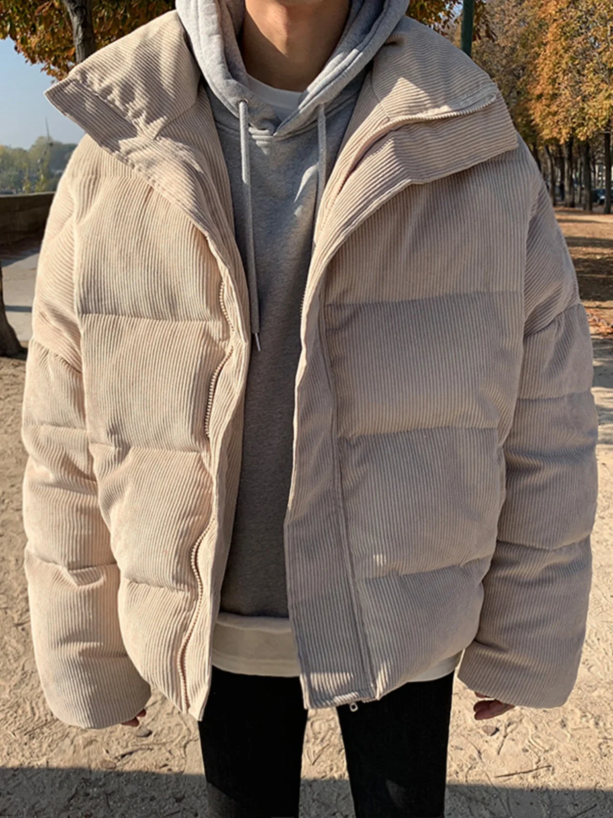Korean Sle Winter Chic Corduroy Jaet Loose Thiened Cotton Youth Bread Sle Trendy Cotton Coat for Men Casual Wear