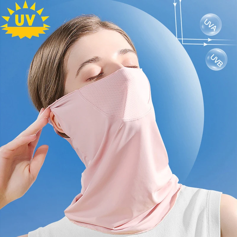 Máscara de protección solar de seda de hielo para mujer, bufanda de cubierta facial de secado rápido Anti-UV, protección transpirable para el