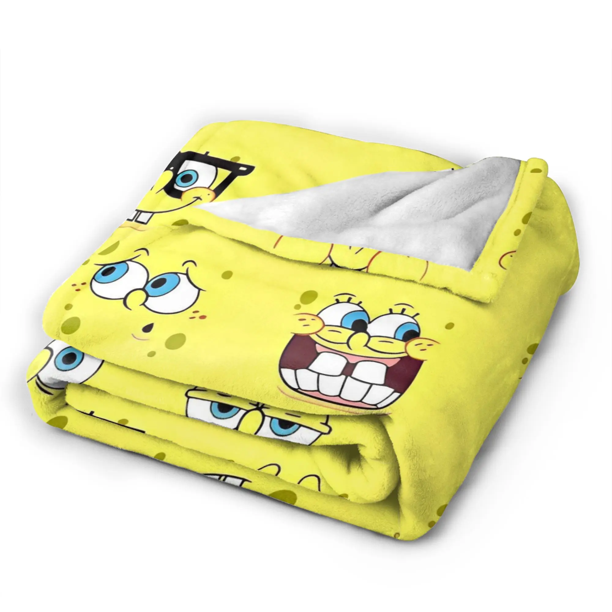 Funny SpongeBob Facial Expressions Blanket Flannel Awesome Breathable Throw Blanket for Bedding Lounge Summer