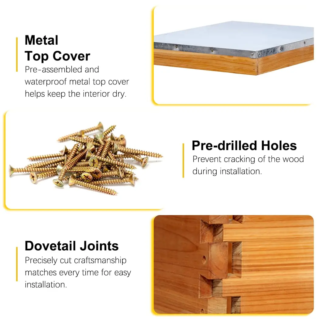 8-Frame Langstroth Beehive Dipped in Beeswax, Complete Bee Hives and Supplies Starter Kit Includes 2 Deep Hive Bee Box