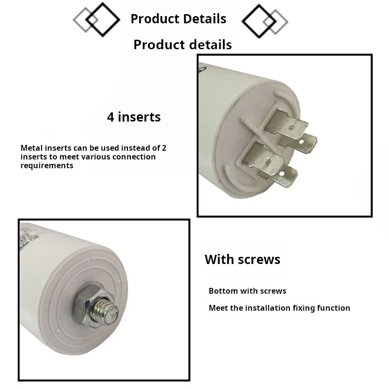 1PCS CBB60 450V AC 4/5/6/8/10/12/14/15/16/18/20/25/30/35/40/45/50uf running motor start capacitor four 4 pins with bottom screw