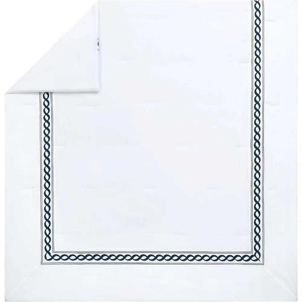 طقم لحاف فاخر من الساتين القطني المطرز مكون من 3 قطع قابل للعكس - مقاس كامل/الملكة، أبيض #5