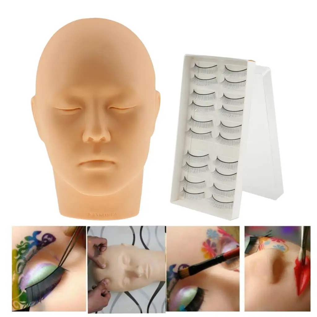 Silicone Mannequin Head Training Exercises + 10 Pairs of False Eyelashes