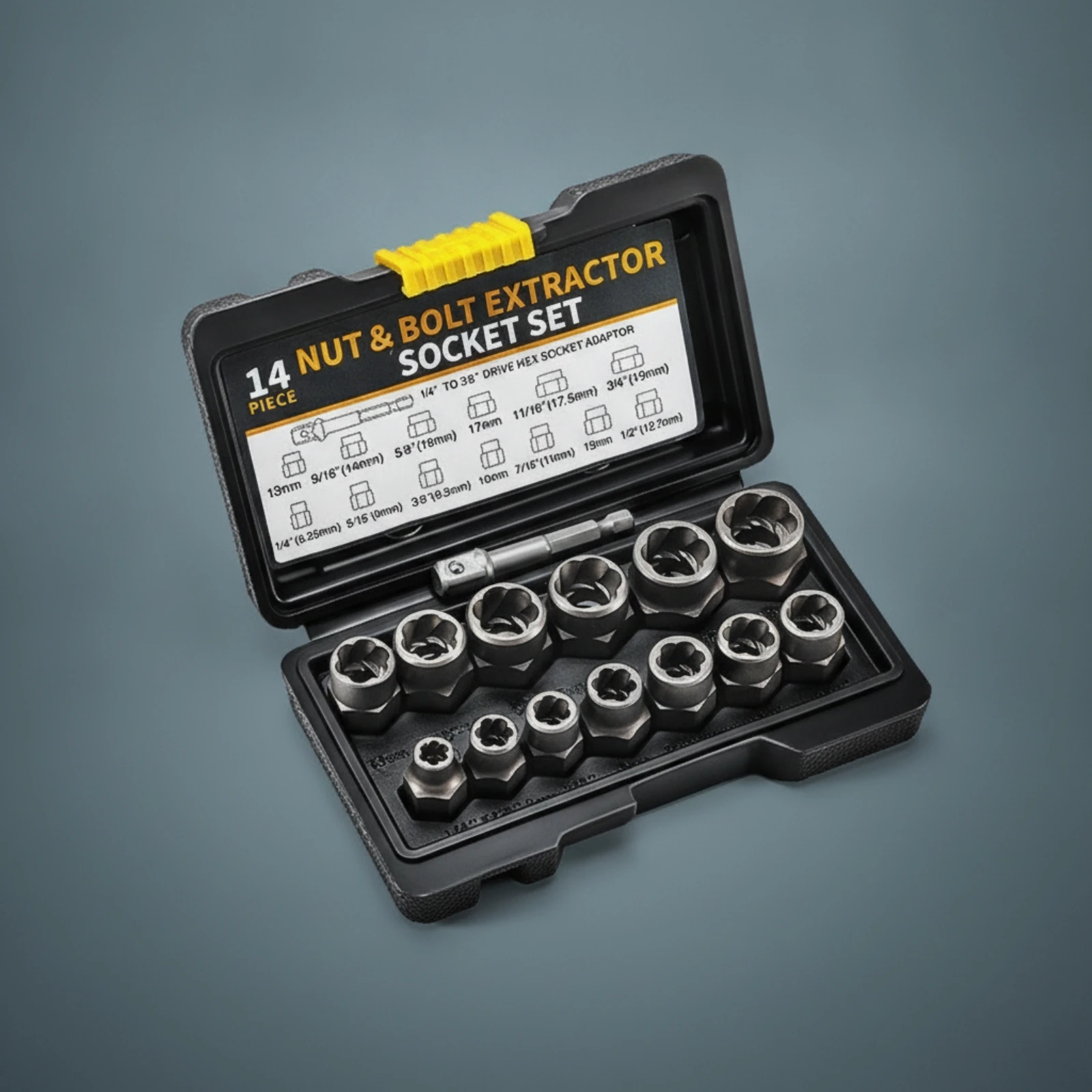 14 Pieces Nut and Bolt Extractor Set Chrome Vanadium Steel Extractor Socket Set Stripped Bolt Remover Spiral Grip