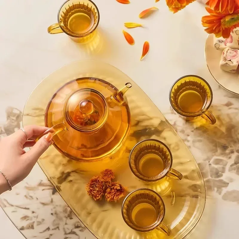 Tea set crystal cup flower teapot glass tea set household high-end light luxury women's exquisite