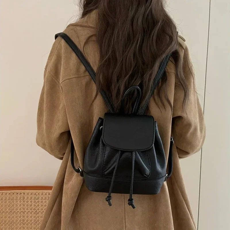 Small Fashion Backpacks School Bags for college girls Pu Leather Women Shoulder Bag Cute Flap String Female Handbags Tote Purse