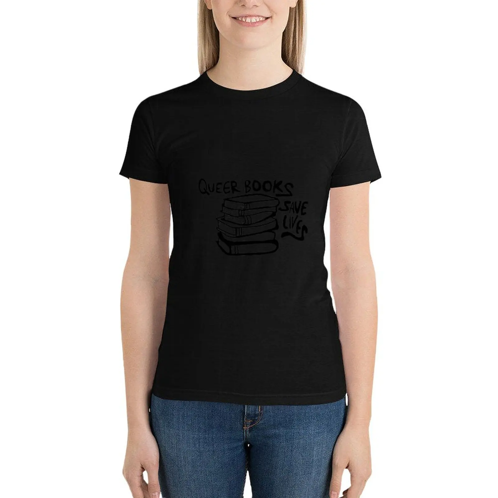 

Queer Books Save Lives T-Shirt summer top lady clothes animal print shirt for girls Women tops