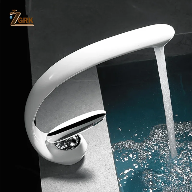 Creative Bathroom Sink Faucet Tap White Brass Wash Basin Faucets Single Handle Hot and Cold Waterfall Modern Elegant Mixer Tap