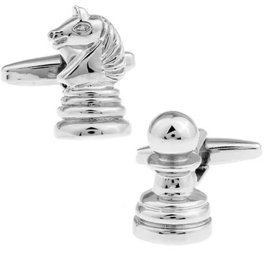 Men Gift Chess Cufflinks Novelty Knights & Pawns Design Silver Color Copper Cuff Links Wholesale&retail