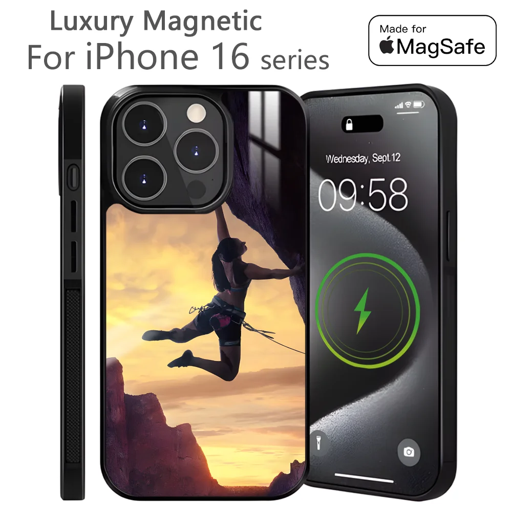 

Extreme Sports Rock Climbing Phone Case For iPhone 16 15 14 13 12 11 Pro Max Plus Mini Magnetic Magsafe Wireless Charging Cover