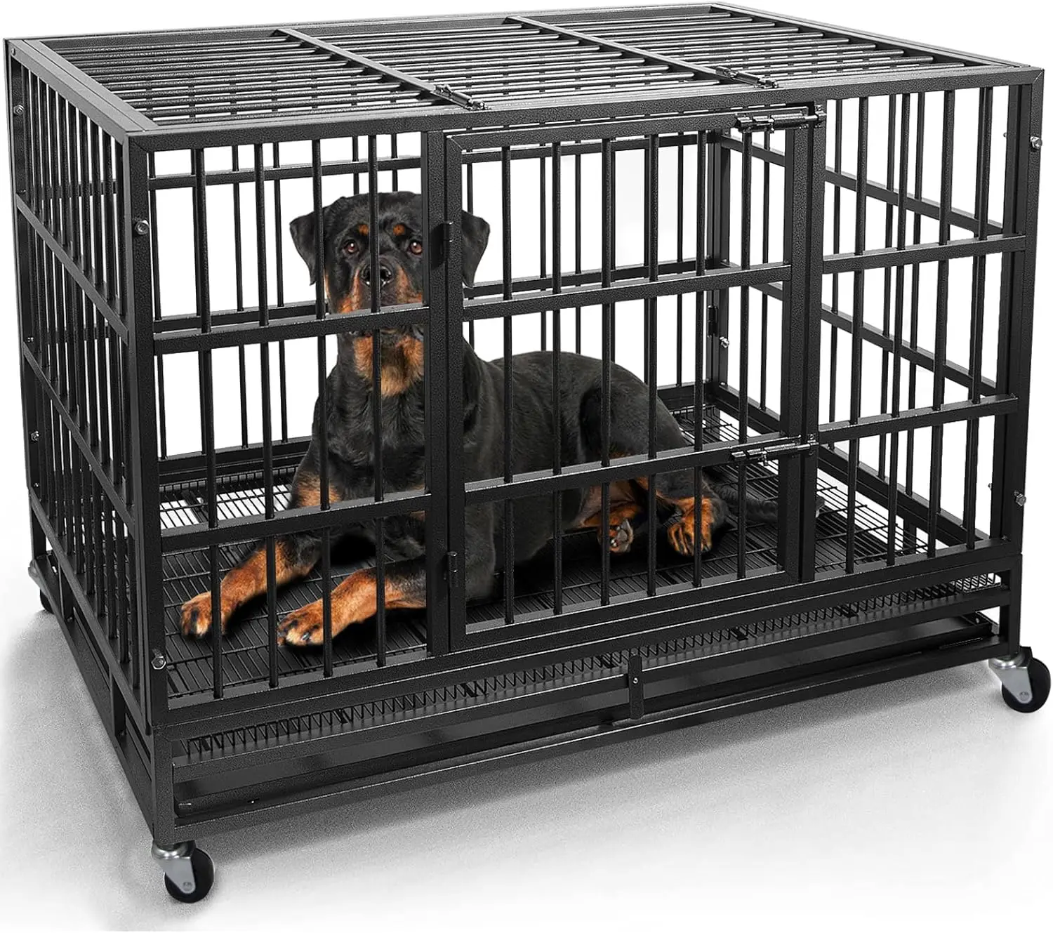 Otaid 48 Inch Heavy Duty Dog Crate Cage Kennel with Wheels, High Anxiety Indestructible Dog Crate, Sturdy Locks Design,