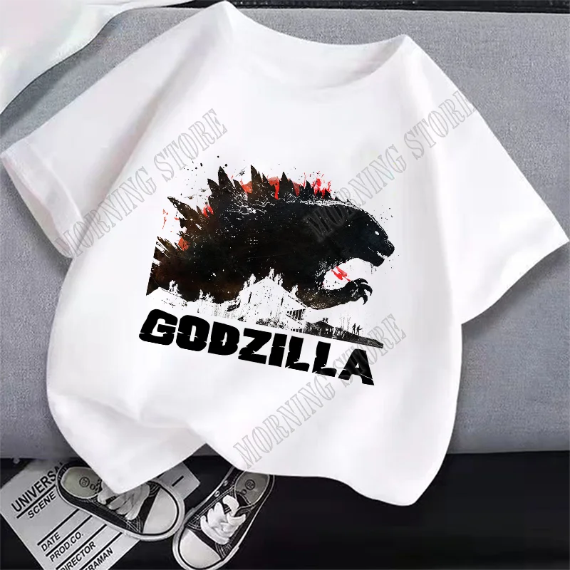 Godzillas Boys T-shirt Clothing Cartoon Child Black White Tee Anime Summer Short Sleeved Clothes Cute Kids Sweat Absorption Tops