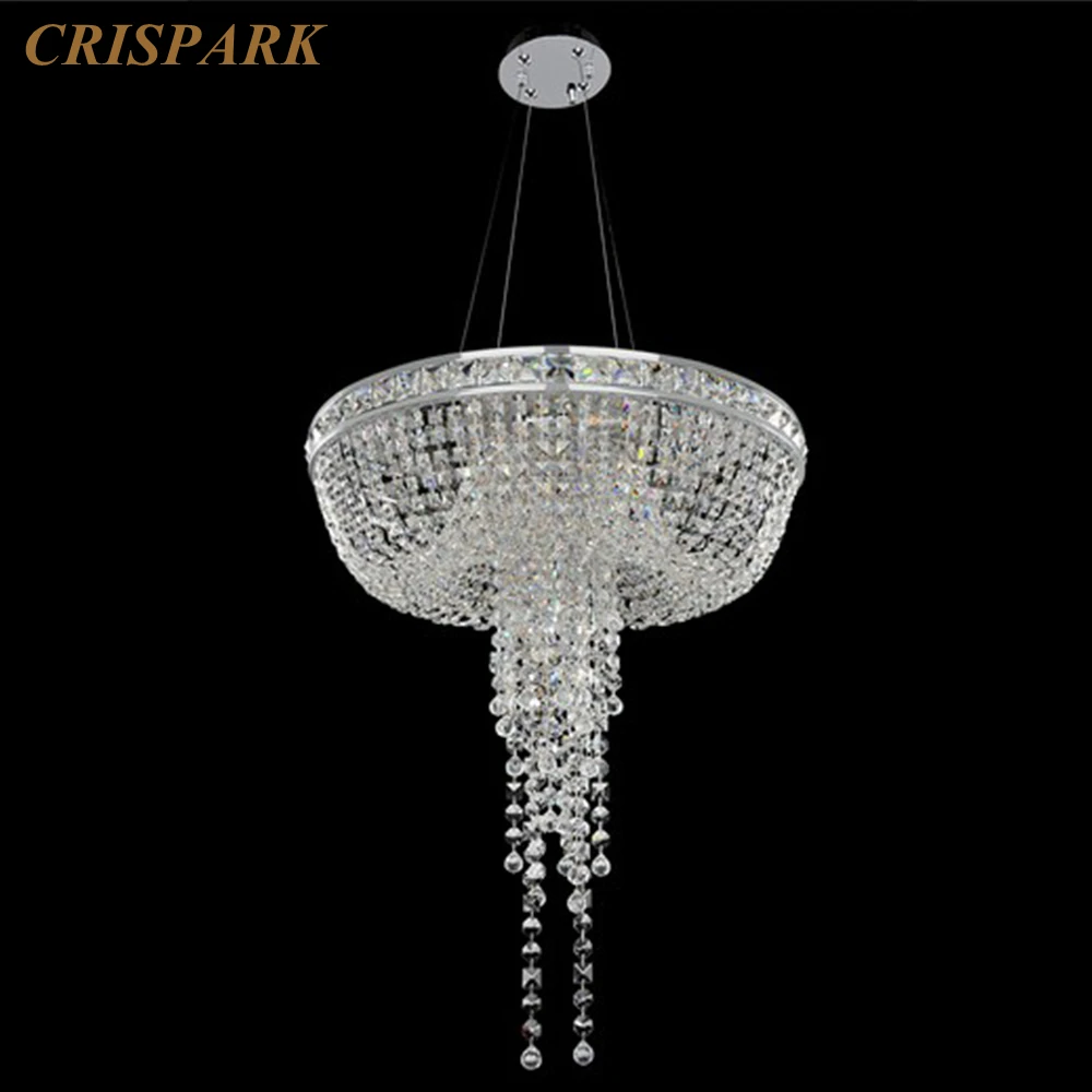

Round Cascata Chandelier LED Chrome Pendant Hanging Lamps Modern Clear Crystal Beaded Ceiling Chandelier for Living Room Bedroom