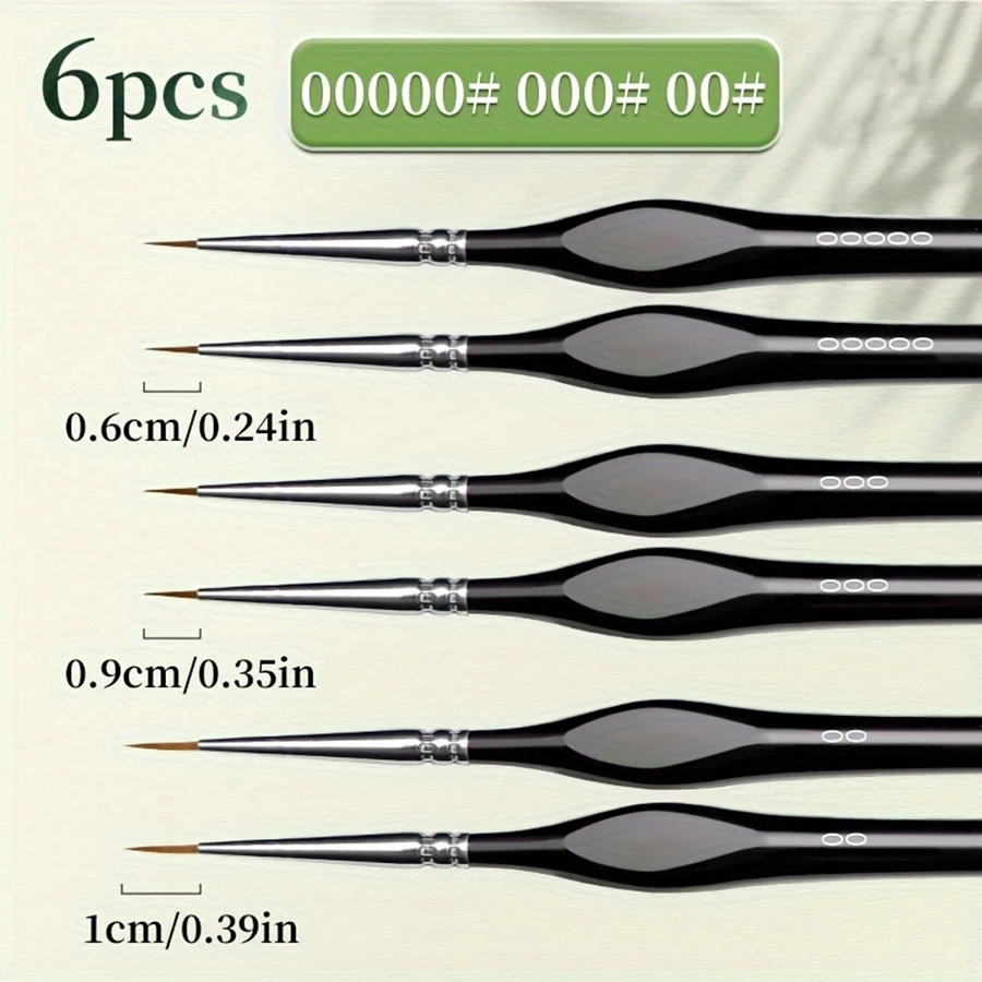 3/6/9pcs Fine Tipped Brush Set with Triangular Handle, Professional Art Supplies, Suitable for Watercolor Painting and Modeling