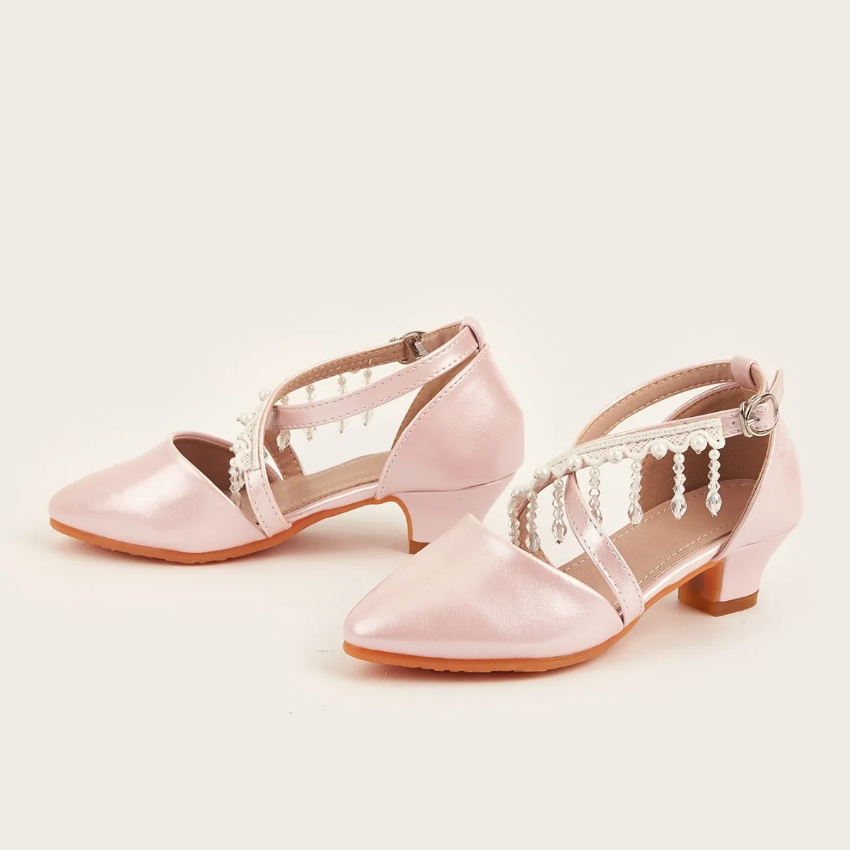 Girls Princess Pageant Sandals 2026 New Pearl Drop Peep Toe Heels Rhinestone Strappy Dress Sandals for Competition Performance