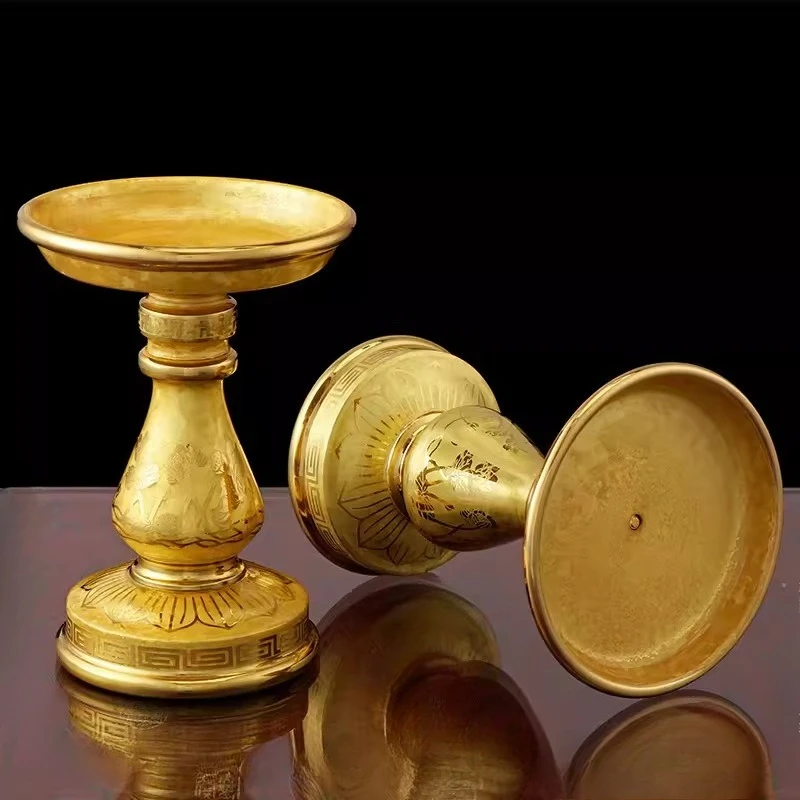 Candlestick Crystal Lotus Copper Candlestick Butter Lamp Base Everlight Candle Holder Lamp