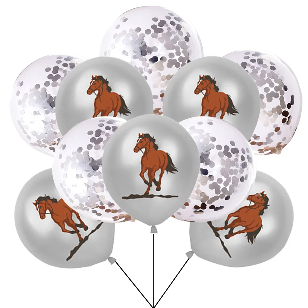 

20Pcs Horse Birthday Decor Horse Racing Theme Baby Shower Cowboy Party Supplies Gold White Brown Silver Confetti Horse Balloons