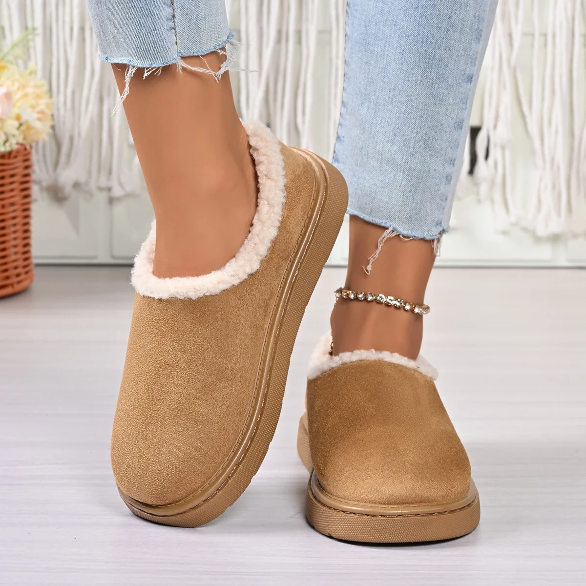 36-42 Plus Size Shoes for Women Winter Fashion Slip on Platform Plush Keep Warm Non-slip Snow Boots Casual Ankle Boots