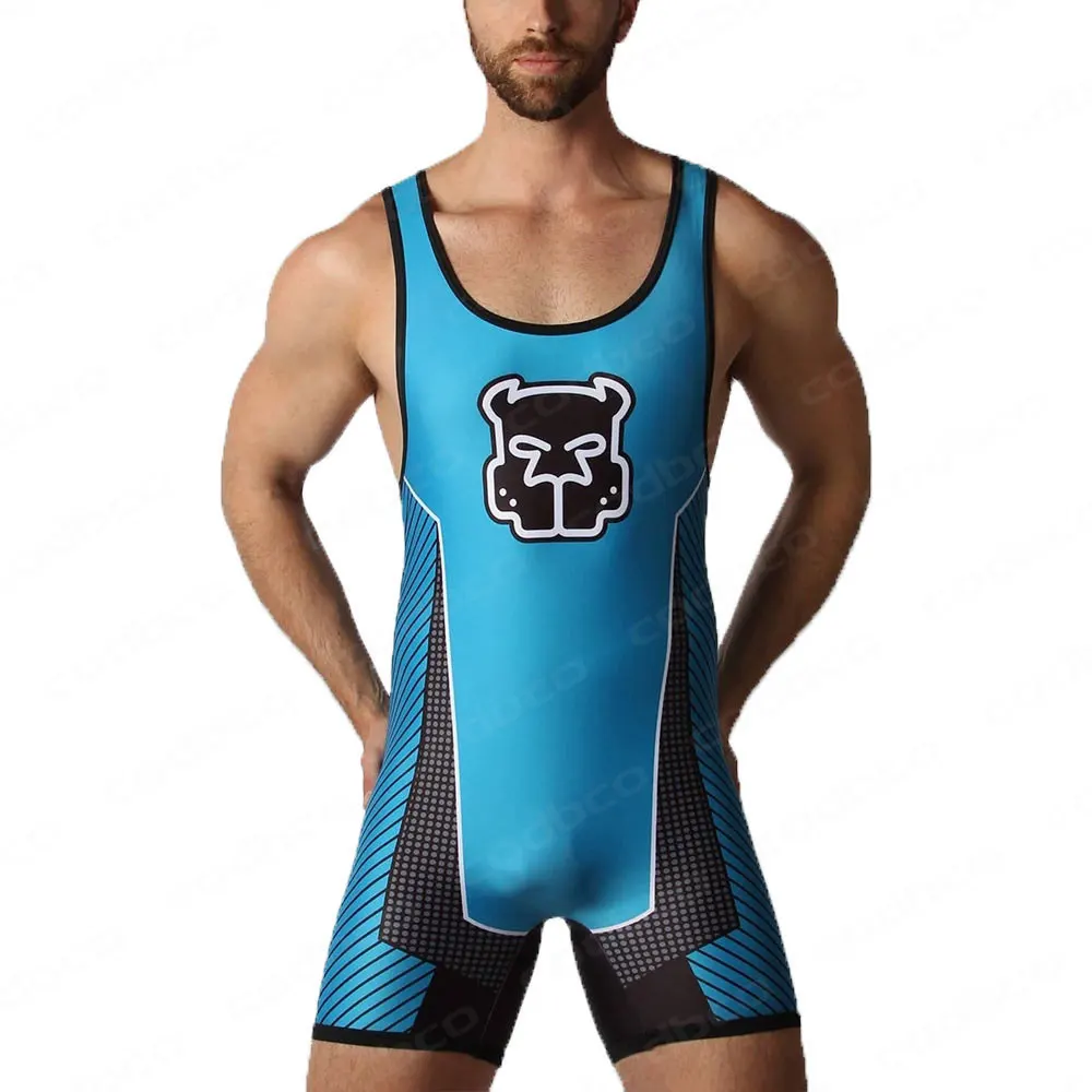 Men\'s Wrestling Singlet Suit One Piece Bodysuit Boxing Professional Triathlon Coverall Elastic GYM Sleeveless Weightlifting Wear