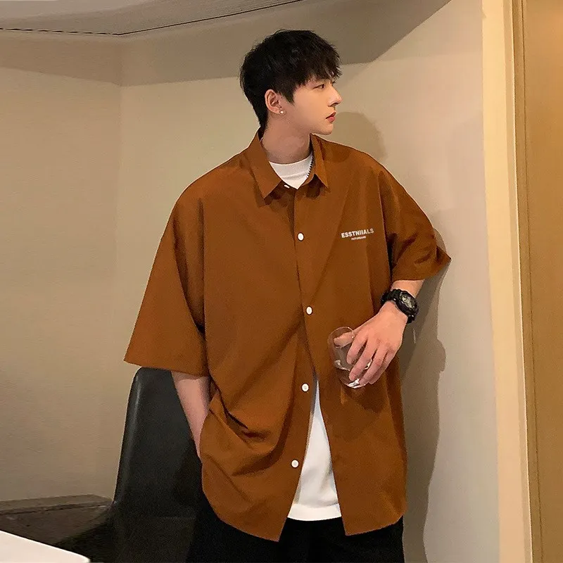 Ice Silk Short Sleeve Shirt Men's 2023 New Summer Japanese Style Handsome High-End Workwear Trendy Brand Turn-down Collar Shi...