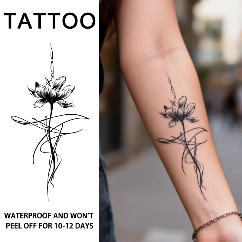 Linework Flower Herbal Temporary Tattoo Stickers, Long-lasting Waterproof for One to Two Weeks, Fake Tattoo for Women, Arm, Leg