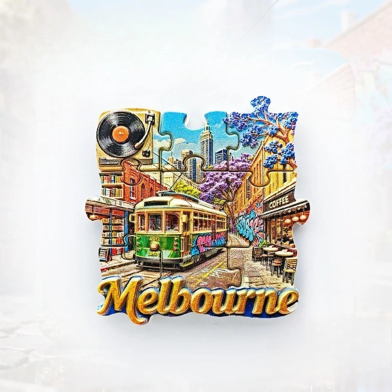 Melbourne Tram Puzzle Fridge Magnet - Creative 3D City Souvenir Unique Australian Gift for Travel & Urban Decor