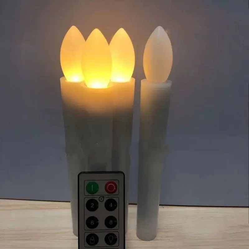 6pcs Decorative Led taper Light 10keys Remote control Candlestick Wedding table Home Candleabra Church Lamp 17.5cm-Warm White