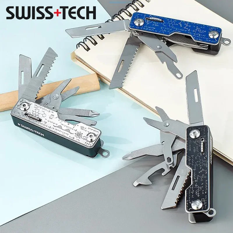 SWISS TECH 9 In 1 Multitool Folding Unpacking Knife Scissors Screwdriver Saw Sharp Cutter Outdoor Camping Survive EDC Tool