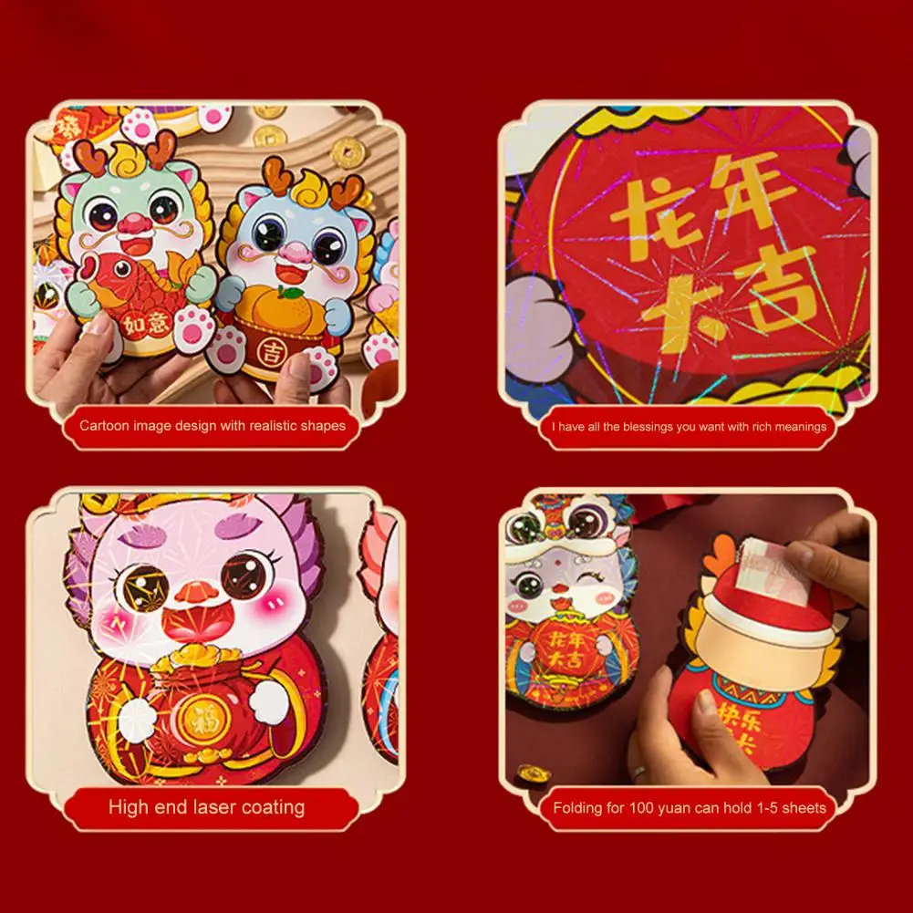 

Chinese New Year Envelope 6pcs Cartoon Dragon Design Envelopes for 2024 Chinese New Year Spring Festival Celebrations for Lunar