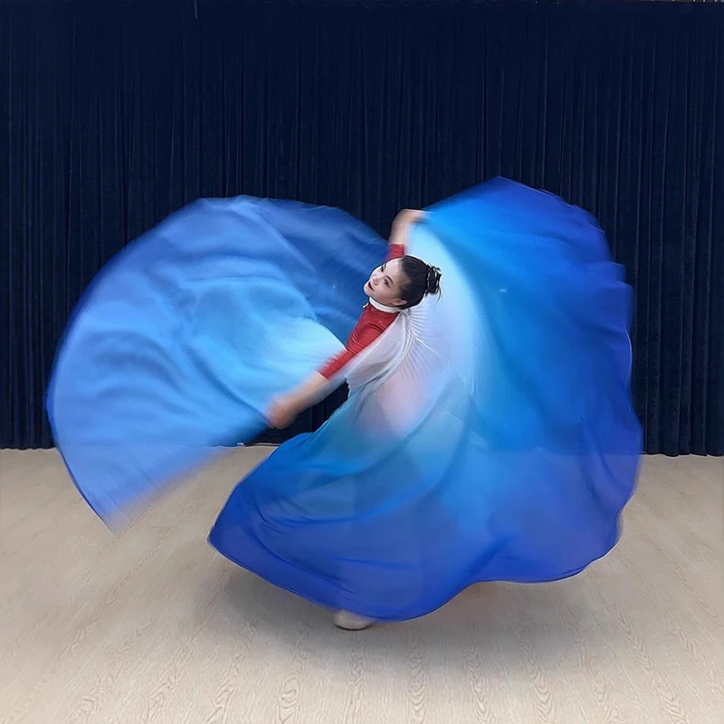 

Creative Belly Dance Wings 360 Degree Fairy Cloak Women Professional Dancing White and Blue Gradient Chiffon Cape Ornaments