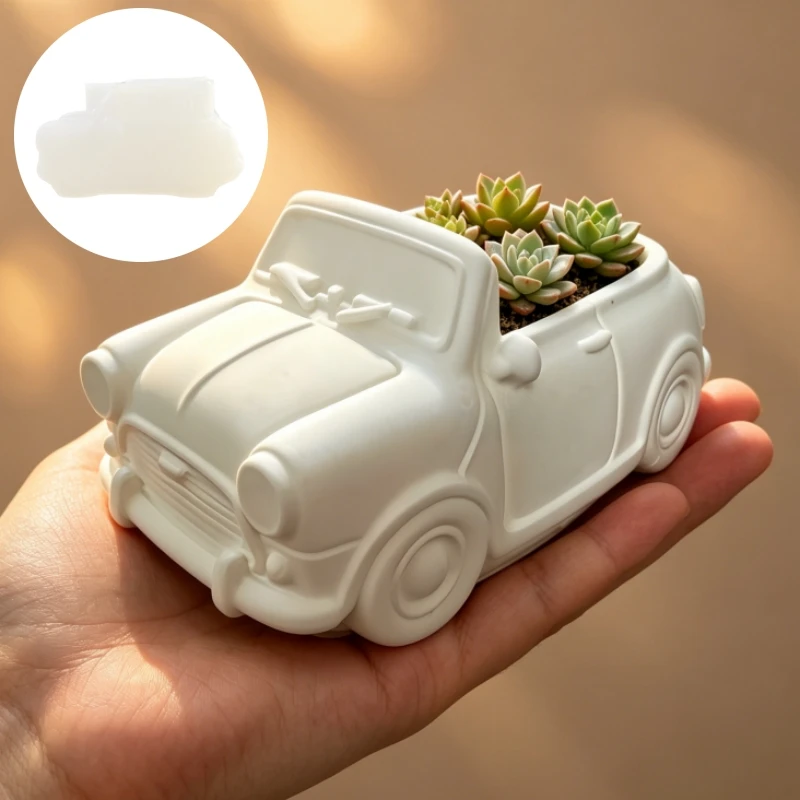 Moule en silicone pour pot de fleurs en résine en forme de voiture, moule en silicone pour bougie en forme de voiture décapotable, boîte de rangement, moules en silicone pour gypse