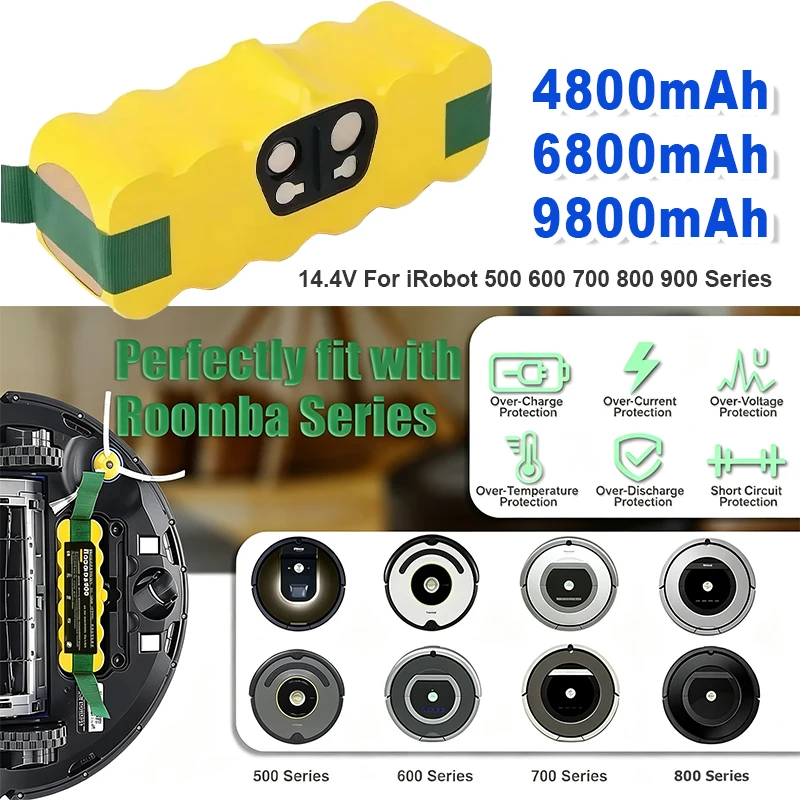 4800mAh 6800mAh 9800mAh Battery 14.4V For iRobot 900 800 700 600 500 Series Battery for iRobot Roomba 14.4V 620 650 770 780 580