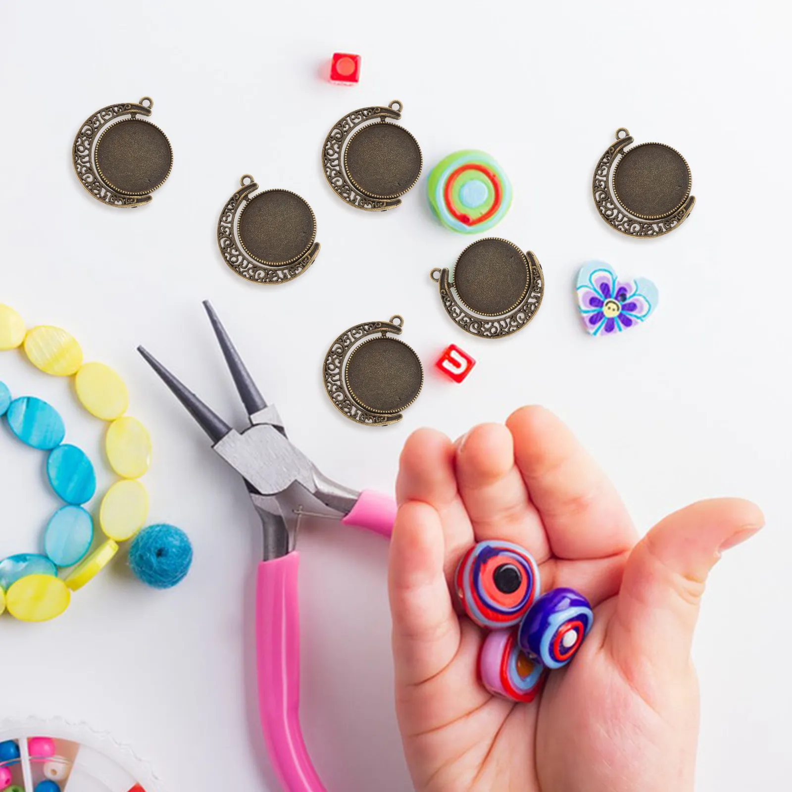 

20Pcs Easy Install Alloy Round Bezel Trays Pendant Settings Blanks for DIY Jewelry Making Necklace Bracelet Cabochon Gemstone