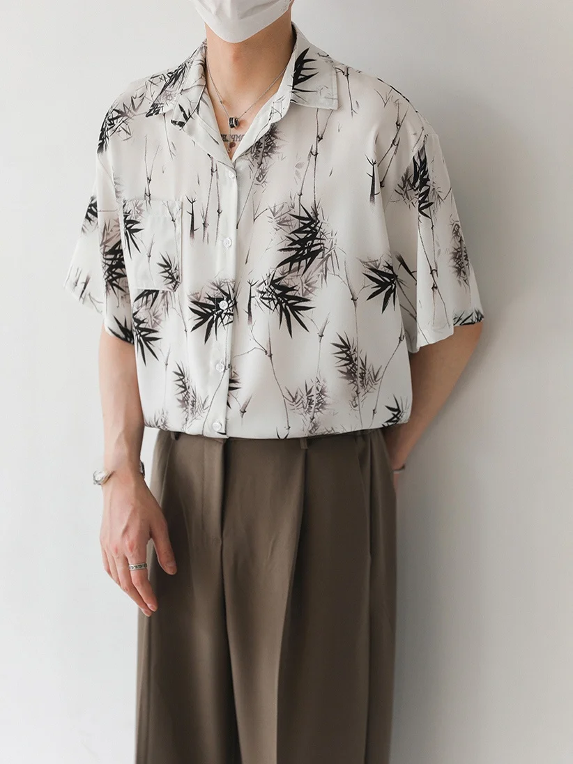 

New Chinese Sle Bamboo Le ort Sve Men's irt Summer Top Smooth Silk-Like Iron-Free f Sve irt Loose Fit Yout...