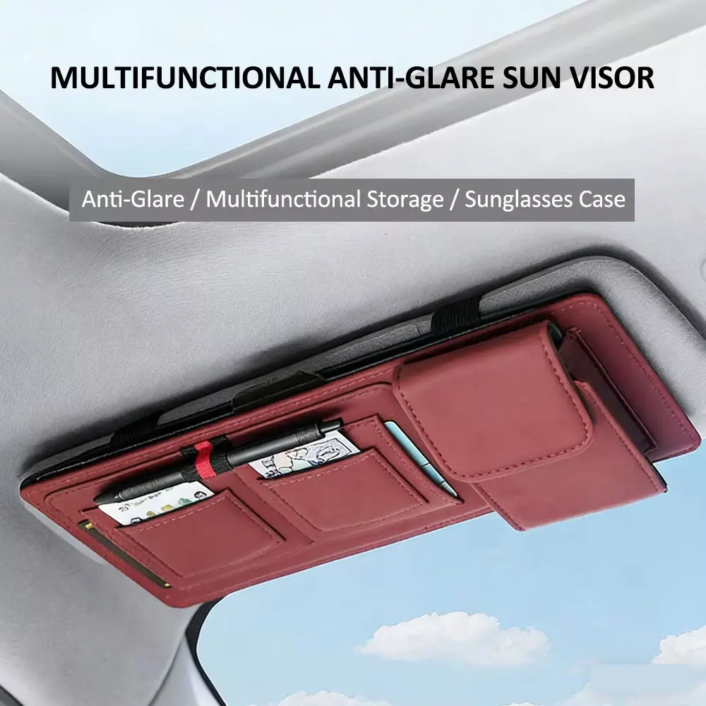 Car Sun Visor Organizer Sunglasses Phone Holder Multi-Pocket Business Card Storage Management Car Auto Interior Accessories