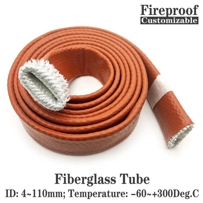 

High Temperature Resistant Fiberglass Tube Silicone Resin Coated Glass Fiber Braided Fireproof Sleeve Fire Retardant Casing Pipe