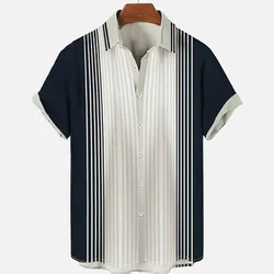 Camisa hawaiana a rayas Simple para hombre, camisa informal de manga corta, talla europea, Tops transpirables Caual a la moda, 2023