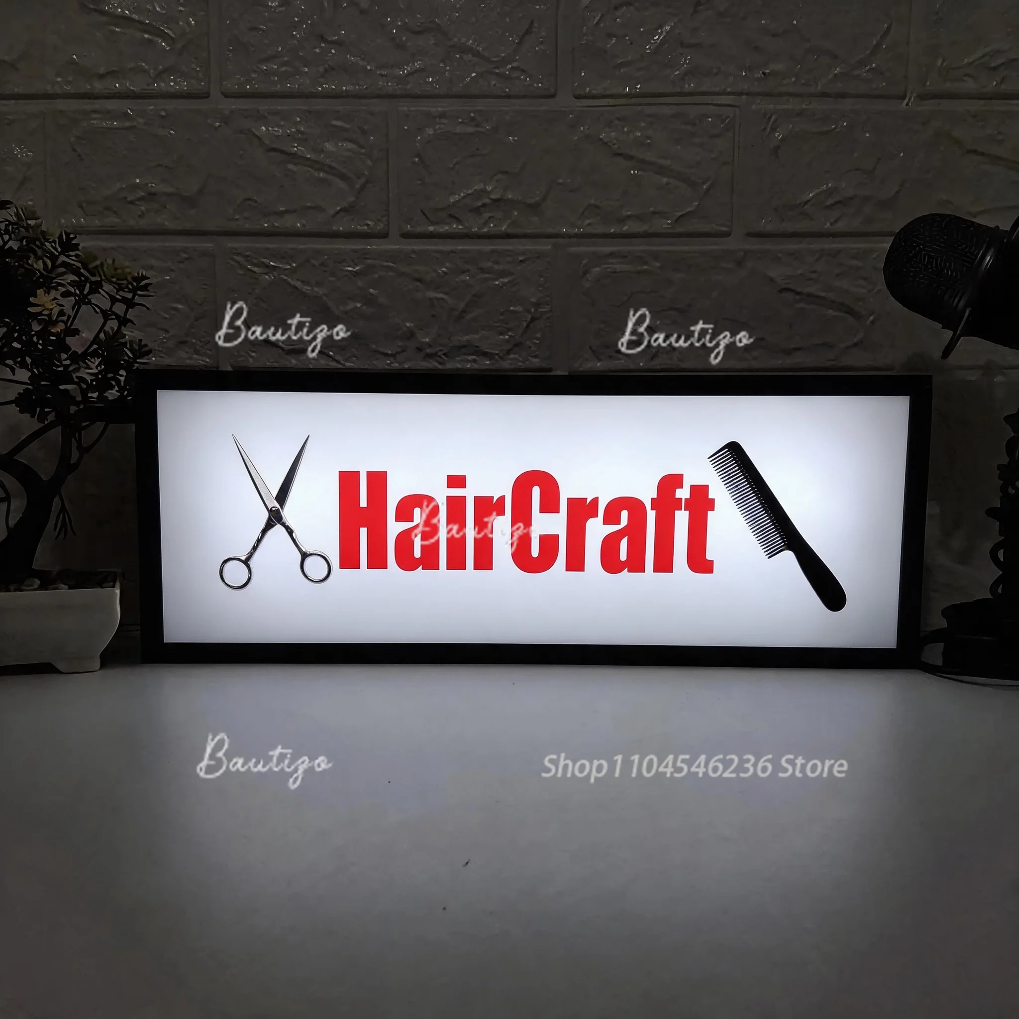Custom LED Light Box Sign, HairCraft Neon Metal Wall Panel Signboard Business Workplace Gift Personalized Logo Advertising