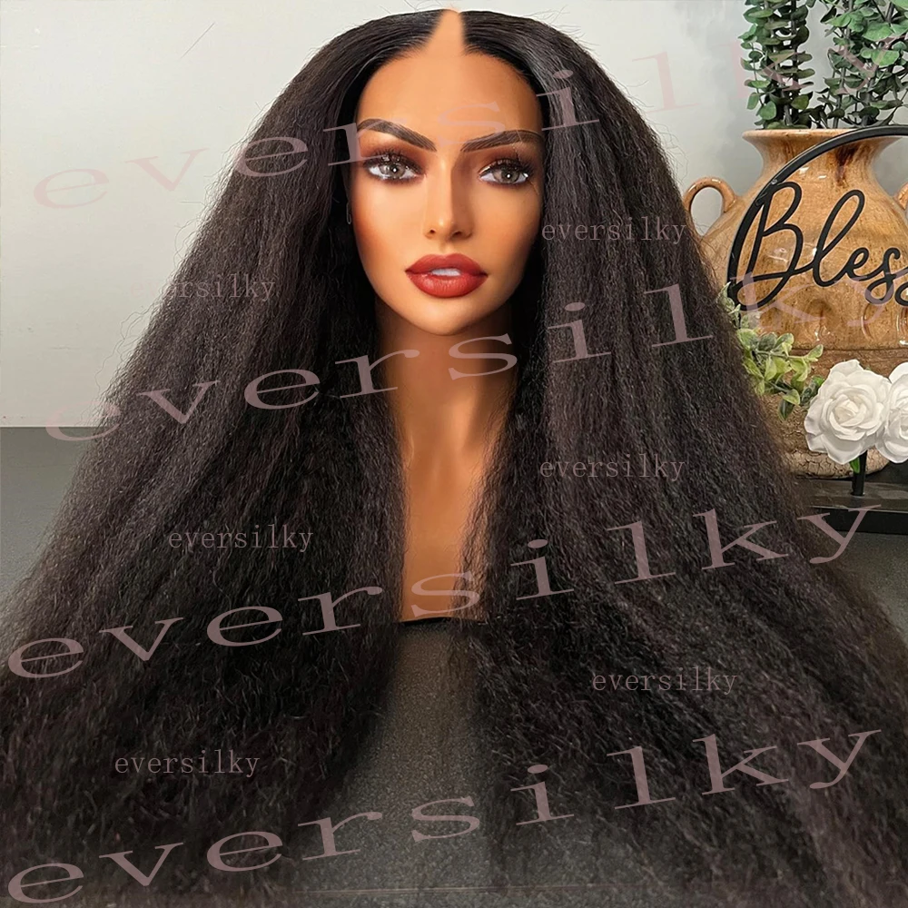 

Kinky Straight Full Density Black V Part Wigs Unprocessed 100% Human Hair Wig Glueless Dark Brown U Shape Yaki Straight Full End